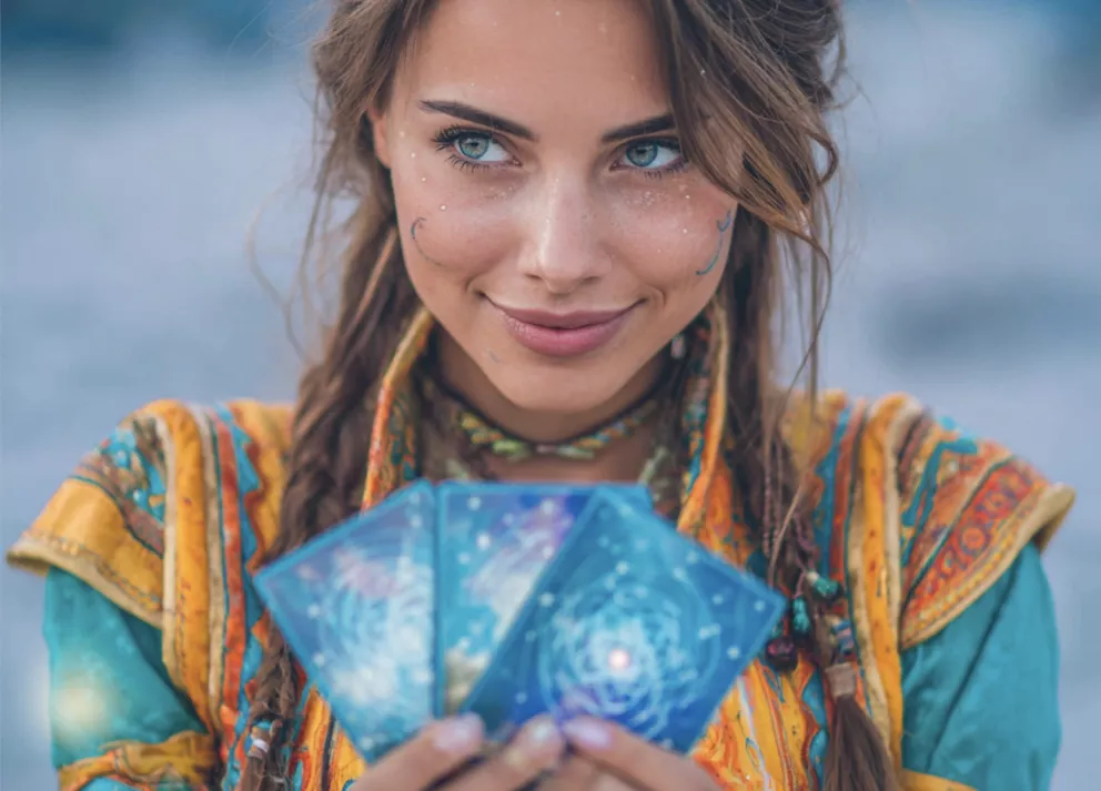 žena s taroty v rukou