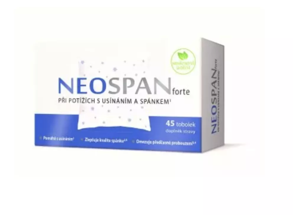 NEOSPAN Forte 45 tobolek 76 % (7x) Doplněk stravy Kód výrobku: 351077  Přípravek obsahuje extra silnou dávku kozlíku lékařského, který napomáhá snadnějšímu usínání a zlepšuje kvalitu spánku.