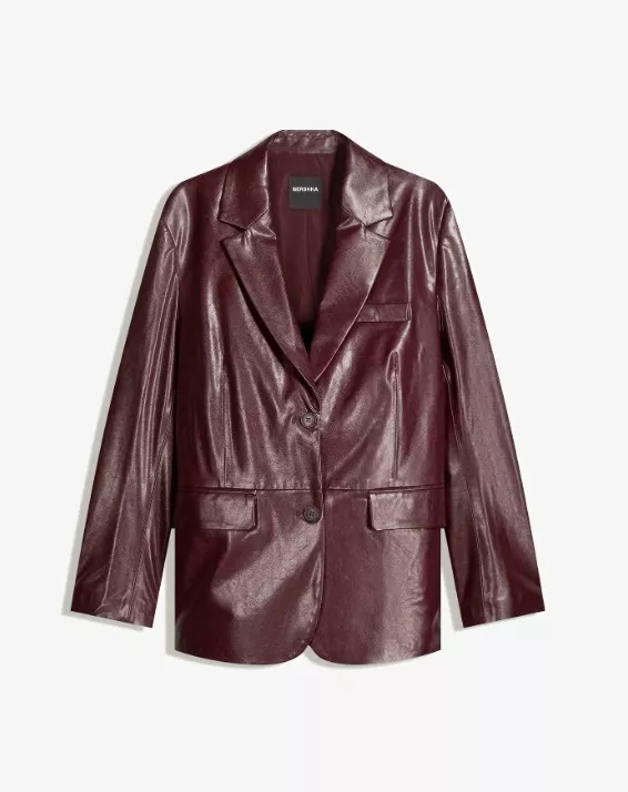 Bordó sako z umělé kůže, Bershka, 1 299 Kč