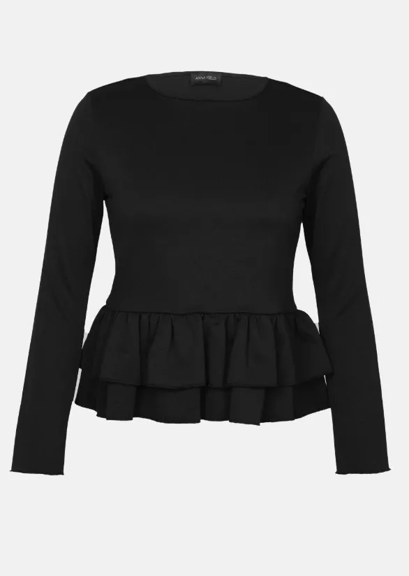 Černá peplum halenka se zdvojeným volánkem, Anna Field, 540 Kč