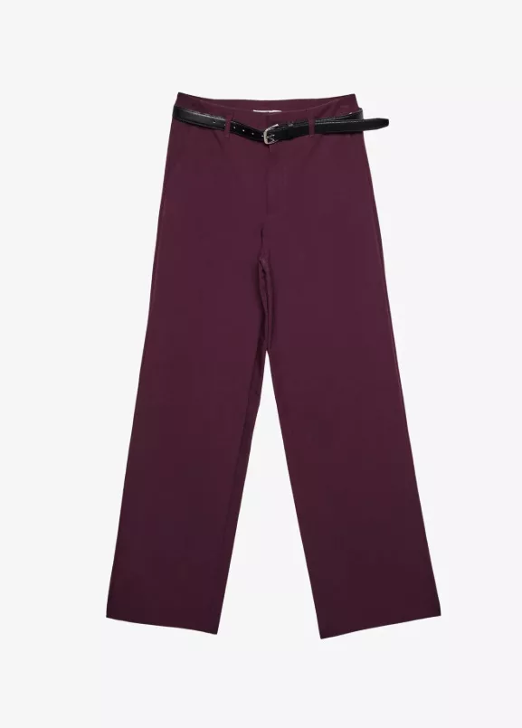 Bordó kalhoty s páskem, Stradivarius, 699 Kč