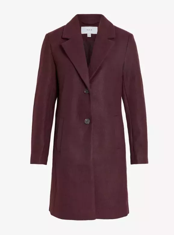 Vlněný kabát v barvě bordó, VILA, 1 680 Kč