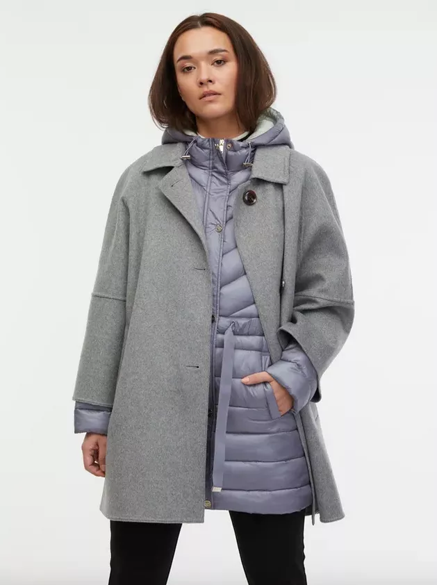 Šedý dámský vlněný kabát