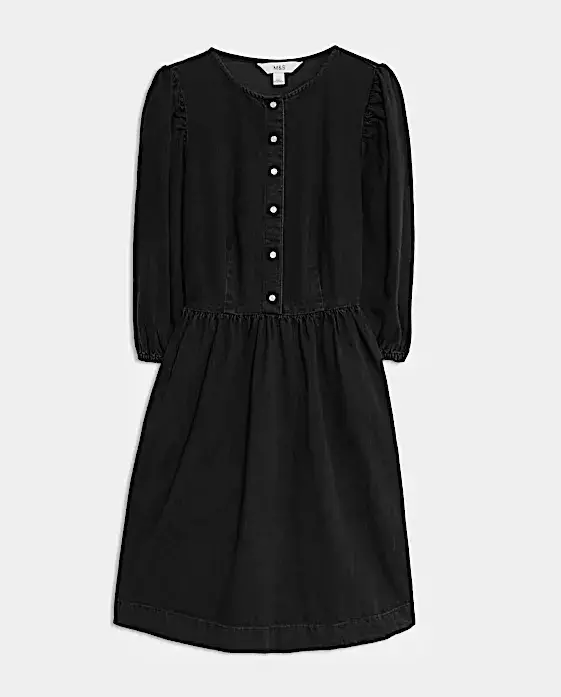 Denimové mini šaty z čisté bavlny se zvýrazněným pasem 