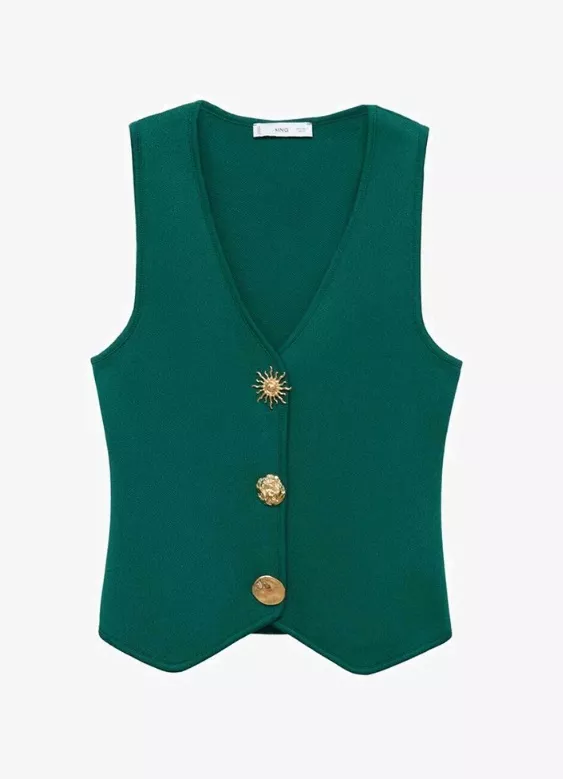 Zelená vesta se zlatými knoflíčky, Mango, 999 Kč