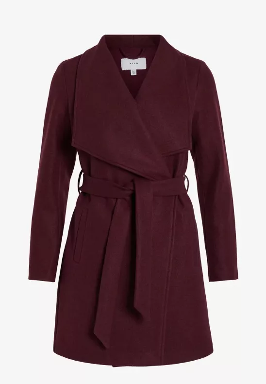 Bordó kabát s vázáním v pase, VILA, 1 440 Kč