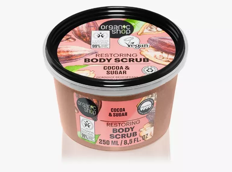 Tělový peeling s cukrem a kakaem, Organic Shop, 76 Kč