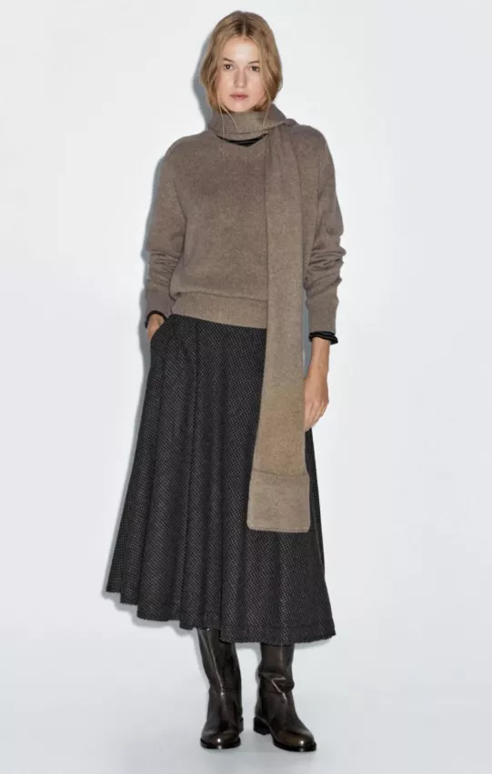 Dlouhá vlněná sukně s drobnou kostkou, Massimo Dutti, 2 699 Kč