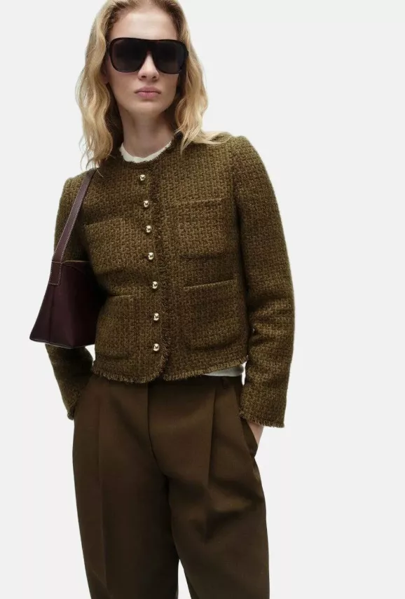 Khaki tweedový blejzr, Mango, 1 999 Kč