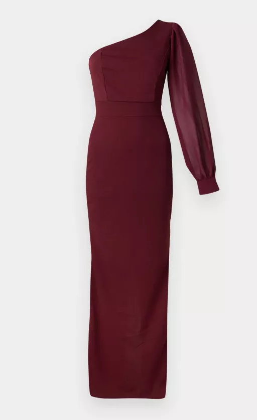 Bordó šaty na jedno rameno, WAL G., 920 Kč