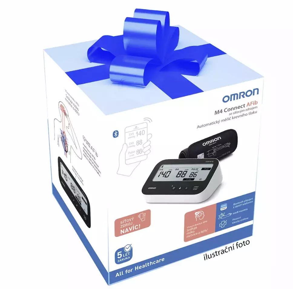 <p>Praktickým dárkem pro zdraví může být nový tlakoměr OMRON M4 Connect AFib. Umožní obdarovanému mít krevní tlak pod kontrolou jednoduše, spolehlivě doma i na cestách. Nová technologie Intellisense AFib umožňuje detekci síňové fibrilace<br />
současně s&nbsp;měřením krevního tlaku. Díky komfortní Intelli manžetě získáte přesné klinicky ověřené výsledky, bez zbytečných chyb způsobených jejím špatným nasazením.&nbsp;Naměřená data snadno uložíte do aplikace OMRON Connect. Koupíte za 1880 Kč.</p>

