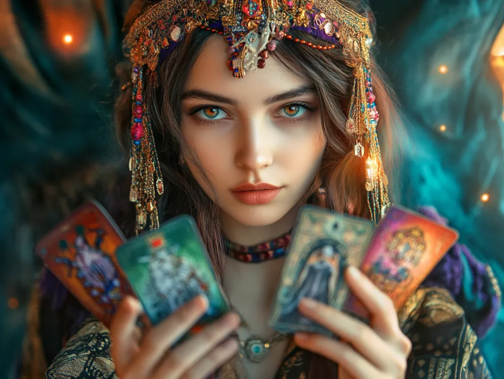 žena s tarotovými kartami