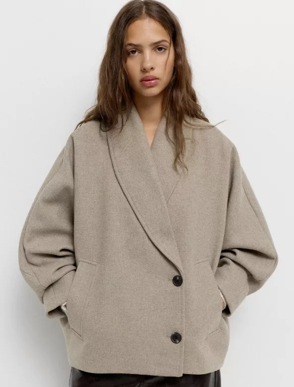Oversized vlněný kabát, PULL&BEAR, 1 299 Kč