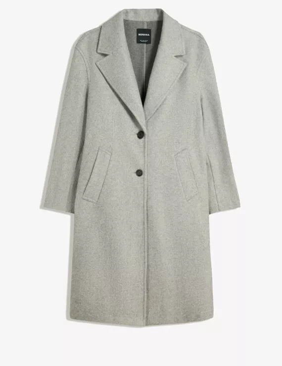 Šedý vlněný kabát, Bershka, 849 Kč