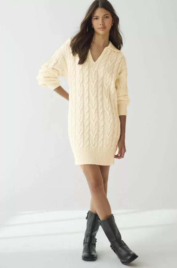 Žluté pletené šaty s copánkovým vzorem, Next, 920 Kč