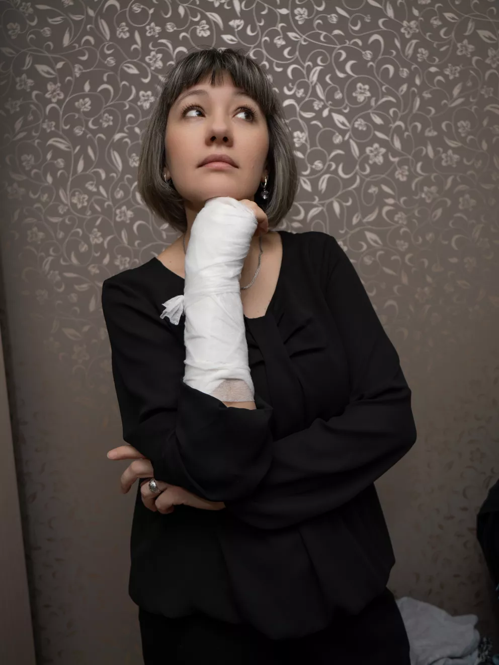 žena, úraz, ruka, problém, manželství, smutek