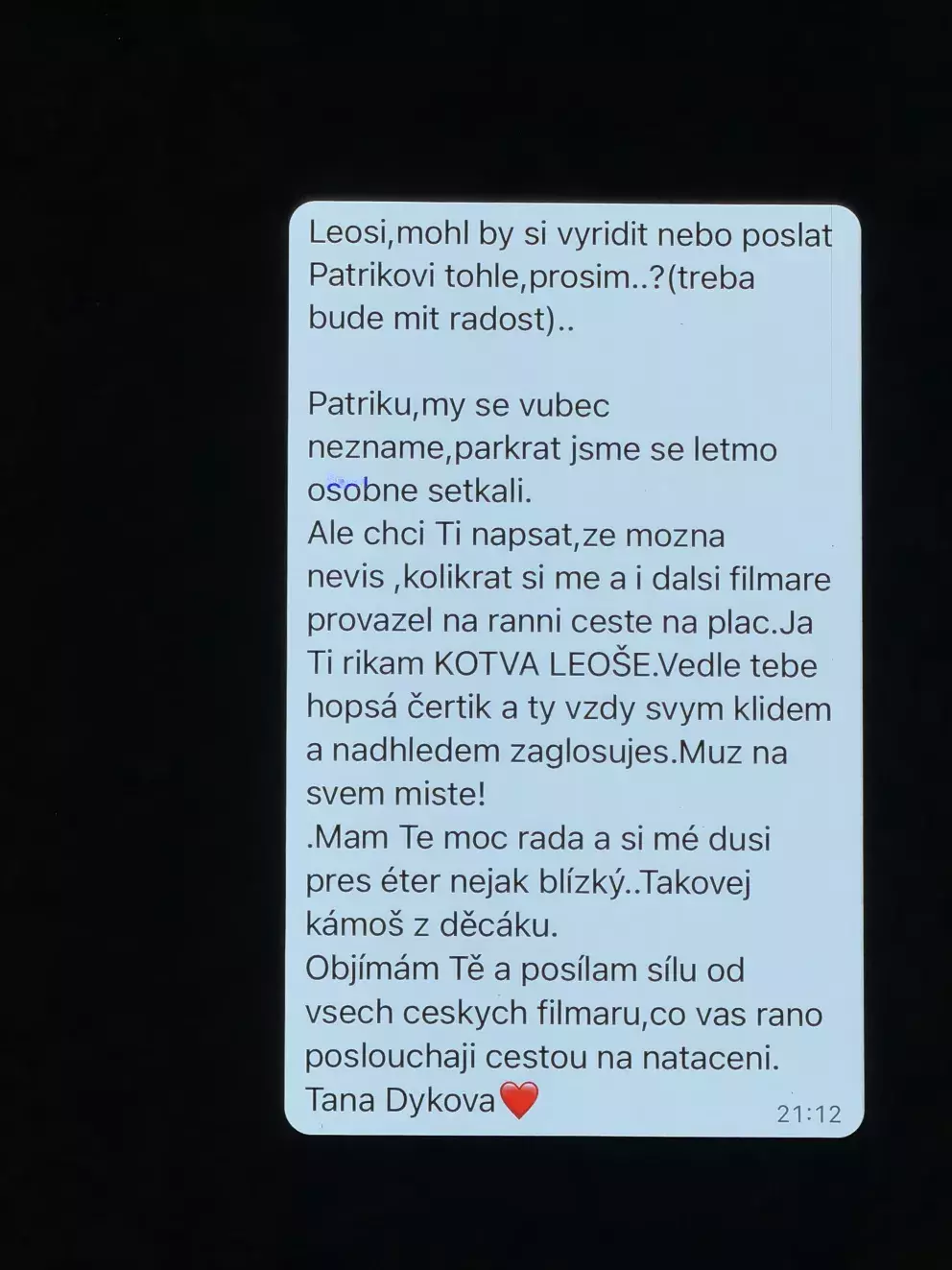 zpráva Táni Dykové