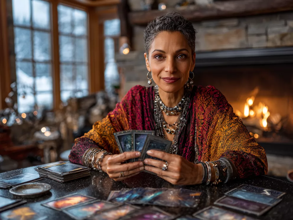 žena s tarotovými kartami
