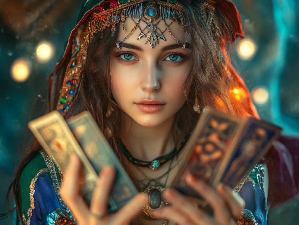 krásná dáma s tarotovými kartami