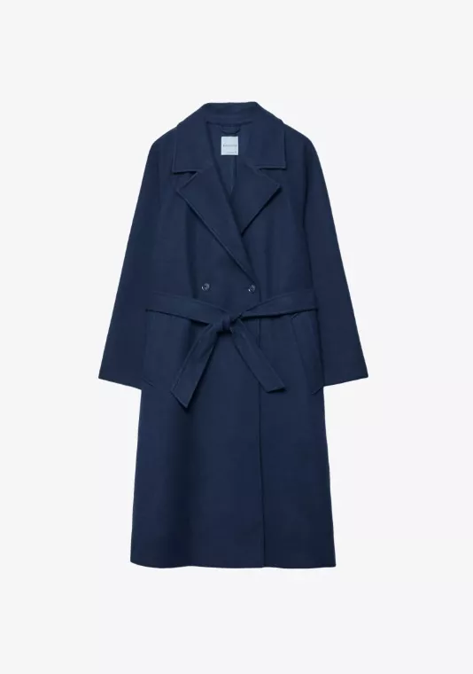 Temně modrý kabát, Stradivarius, 1 399 Kč