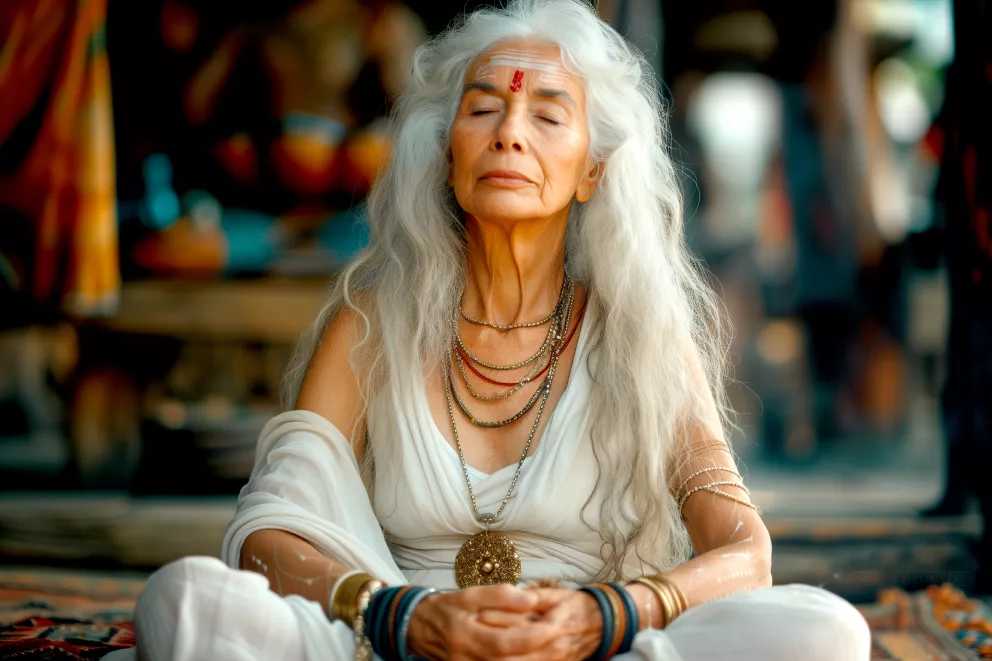 starší žena medituje
