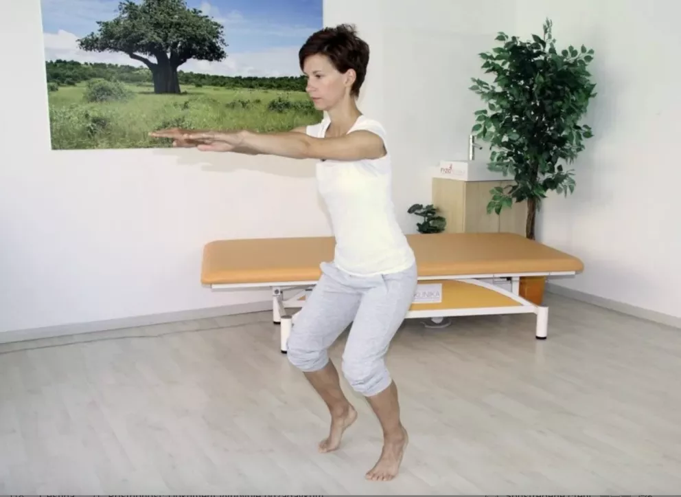 <p><strong>Cvik číslo 2</strong></p>

<p><span><span><span><span><strong>Přenášení váhy ze špiček na paty v&nbsp;podřepu</strong>. Postavte se se do mírného podřepu, nohy mějte na šíři pánve, záda narovnaná, ruce předpažte. Přesuňte váhu na špičky, setrvejte v&nbsp;pozici 5-10 sekund, poté na paty, opět vydržte 10 sekund, opakujte.</span></span></span></span></p>
