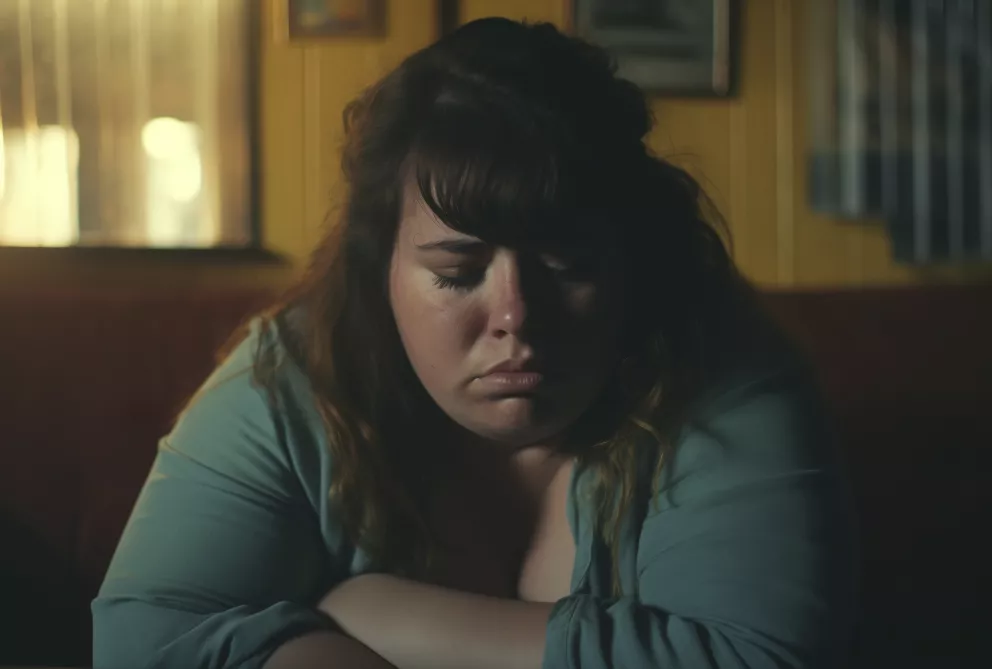 žena, smutek, plus size, kila navíc, slzy