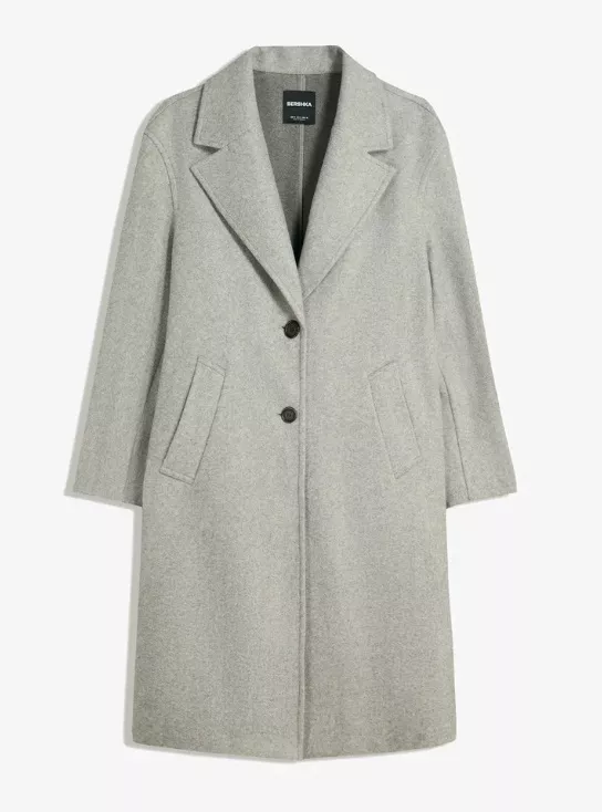 Vlněný kabát, Bershka, 594 Kč