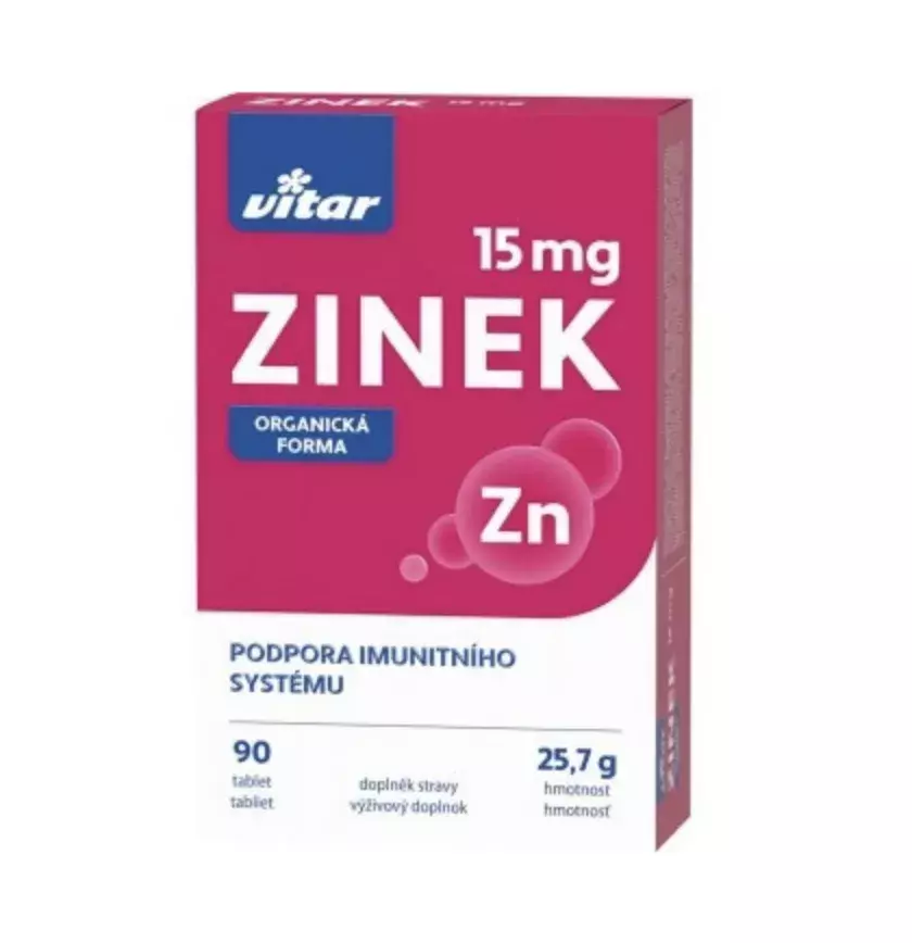 <p><strong>Vitar Zinek (90 tbl.), 73 Kč&nbsp;</strong></p>

<p>Posilujte nejen imunitu příjmem zinku v polykacích tabletách. Zinek je pro náš organizmus nepostradatelný. Tělo si jej však nedokáže samo vyrobit, proto je třeba mu ho neustále dodávat.</p>
