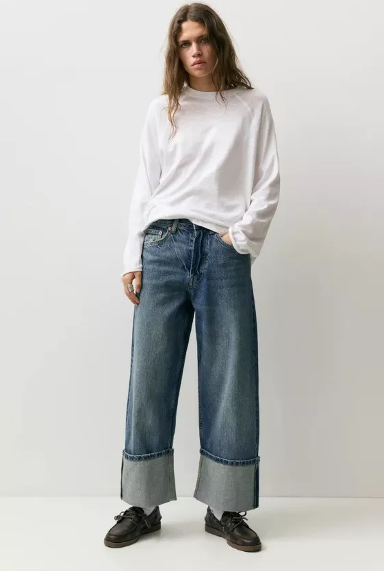 Široké džíny s výrazným ohrnutím, PULL&BEAR, 849 Kč