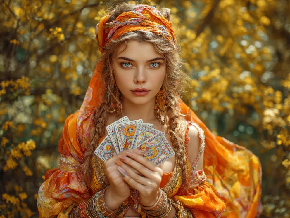 krásná žena s tarotovými kartami