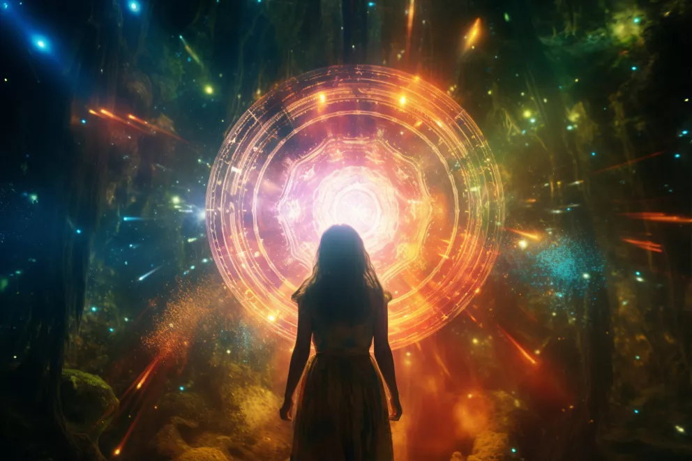 žena před branami vesmíru