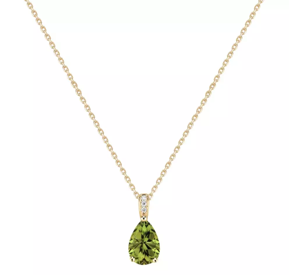 Náhrdelník s diamanty a peridotem Teardrop