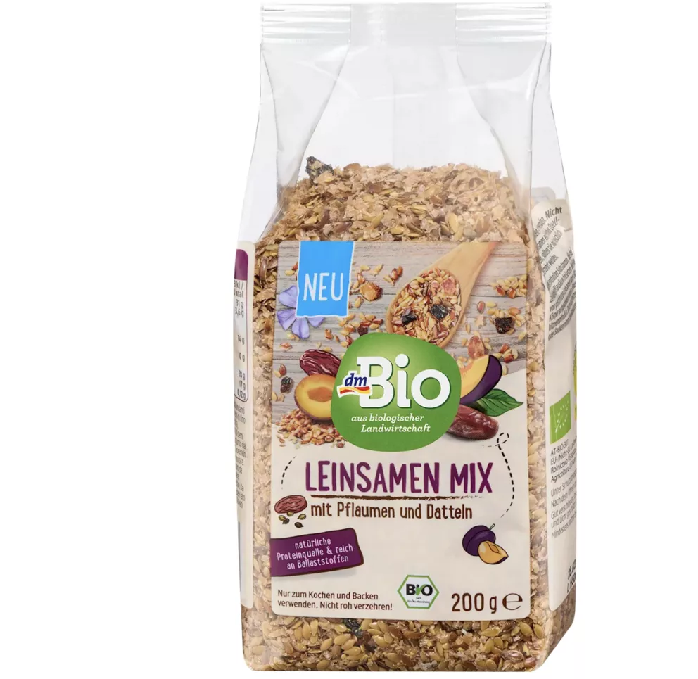 mix lněného semínka, sušených švestek a datlí