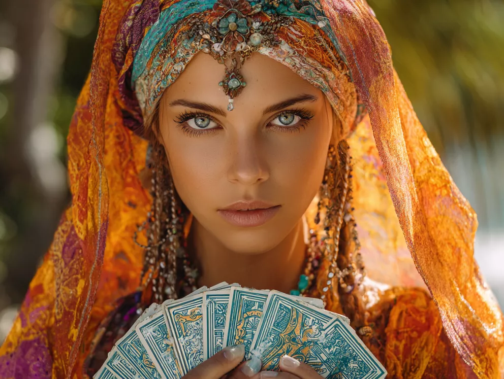 žena s tarotovými kartami